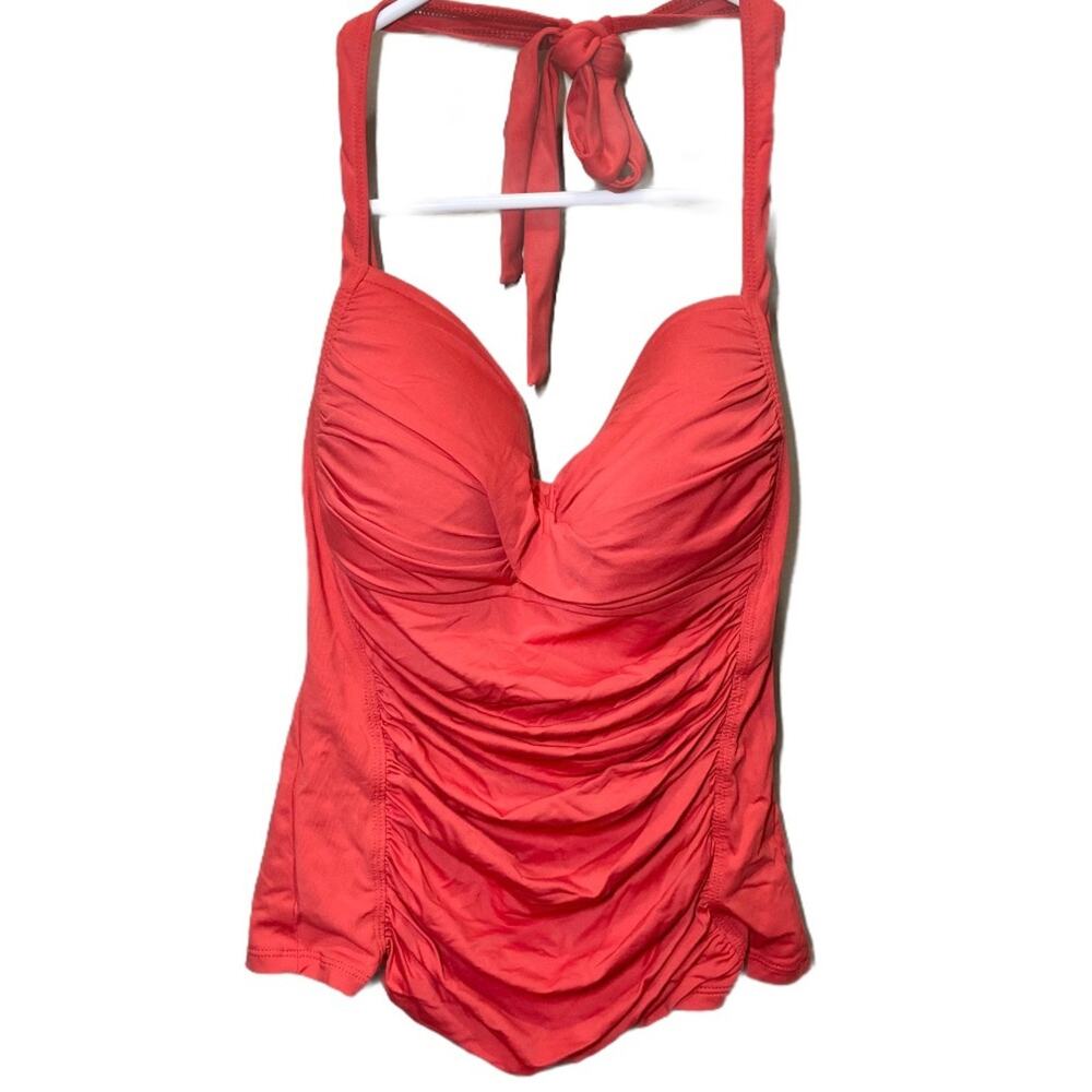 La Blanca Tankini Halter Ruched Faux Wrap Padded Sweetheart Neck Red 10